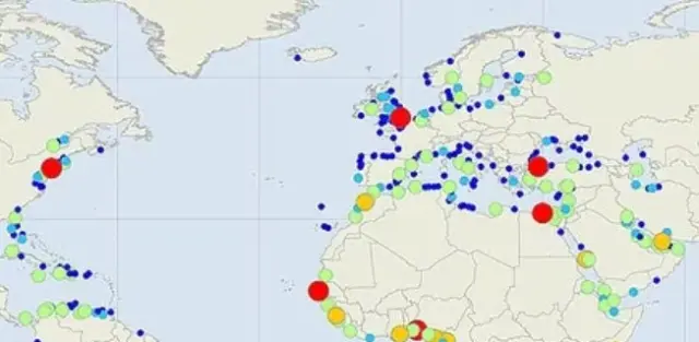 Mapa de proyección del aumento del nivel del mar